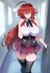 1girls ai_generated big_breasts blue_eyes blush clothed clothing color female female_focus female_only hi_res high_school_dxd large_breasts light-skinned_female light_skin long_hair meepking red_hair rias_gremory school_uniform solo solo_female tagme thick_thighs