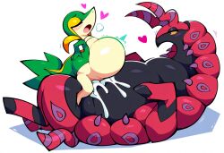 ai_generated arthropod blush bodily_fluids cum cum_in_pussy cum_inflation cum_inside duo femboy feral feral_on_feral from_front_position generation_3_pokemon generation_5_pokemon genital_fluids genitals heart hellsonger hi_res inflation interspecies looking_pleasured male male_penetrating myriapod nintendo nude on_bottom on_top open_mouth penetration penile penis pokemon pokemon_(species) scolipede sex simple_background size_difference snivy tongue vaginal_penetration