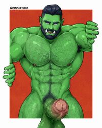 balls bara beard big_balls big_penis erection green-skinned_male green_body green_skin hairy_chest male male_nipples male_only male_pubic_hair manly mature_male muscular_male nipples nude orc orc_male penis simshenko taogebear teeth teeth_visible tusks