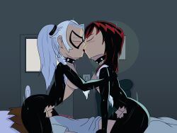 1girls 2girls ass black_cat_(cosplay) black_cat_(marvel) cunnilingus felicia_hardy femdom ffm_threesome kissing marvel marvel_comics mary_jane_watson multiple_girls no_bra no_panties peter_parker ponytail red_hair reverse_spitroast spider-man spider-man_(series) theazureartist vaginal_penetration white_hair yuri