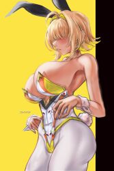 1girls ass big_ass big_breasts blonde_hair breasts bunny_ears bunny_tail bunnysuit busty clothing colycycle elegg_(nikke) female female_only goddess_of_victory:_nikke hair_over_eyes huge_breasts large_breasts solo thick_thighs wide_hips