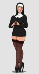 1girls big_breasts biting_own_lip blonde_hair child_bearing_hips clothed color curvy diklonius female female_only fully_clothed high_heels king_of_the_hill lip_biting luanne_platter nun_hat nun_outfit sketch solo stockings thick_thighs