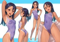 1girls areolae armpits arms_behind_head ass black_hair blush bodypaint breasts brown_eyes censored clothed clothing earrings female_focus female_only full_body hayase_nagatoro hi_res innie_pussy kawakami_rokkaku long_hair looking_at_viewer mosaic_censoring nipples painted_clothes please_don't_bully_me,_nagatoro pose pussy simple_background small_breasts solo swimsuit tan tanline tanned