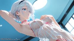 1girls ai_female ai_generated ass big_breasts blue_eyes breasts color colored female female_only hell-pantsu hi_res light-skinned_female nier nier:_automata nier_(series) nipples solo white_hair yorha_2b