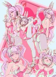 1girls alice_(nikke) alice_(wonderland_bunny)_(nikke) ass breasts bunny_ears bunnysuit cleavage female_only goddess_of_victory:_nikke leg_up multiple_poses open_mouth pink_eyes pink_hair twintails upper_teeth