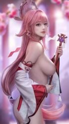 earrings genshin_impact long_hair pink_hair realistic tagme wickellia yae_miko