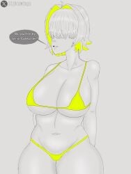 1girls belly belly_button big_breasts bikini bikini_bottom bikini_top bizdrawings chubby_female elegg_(nikke) female female_only goddess_of_victory:_nikke hair_covering_eyes huge_breasts panties solo solo_female standing thick_thighs