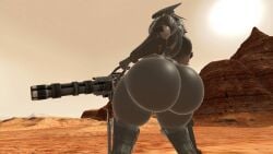 3d 3d_(artwork) ambiguous_gender anthro anthrofied ass_focus big_ass big_thighs black_body blade_wolf claws fagottini31 gun huge_ass huge_thighs machine machine_gun metal_gear robot solo thick_thighs wide_hips