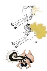 ass bikini black_hair face_fart facesitting fart laying_on_stomach mecha-windom meme skunk skunk_girl white_background white_hair