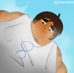 big_pecs brown_hair clothing gay heavy_breathing jiggle male_only meme muscles muscular nipples perspective psexdumbass raj_(tdi) sweat total_drama_island yaoi