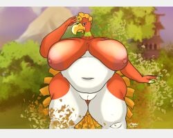 anthro areola ass avian beak belly belly_overhang big_areola big_breasts bird blurred_background breasts butt_from_the_front depth_of_field detailed_background feathers female generation_2_pokemon genitals ho-oh huge_areola huge_breasts hyper hyper_breasts innie_pussy krowbutt leaf legendary_pokemon looking_at_viewer montgomery_glands natural_breasts navel nintendo nipples nude obese obese_female overweight overweight_female plant plump_labia pokemon pokemon_(species) pussy sagging_breasts solo standing thick_thighs thigh_gap tree venus_figure wide_hips