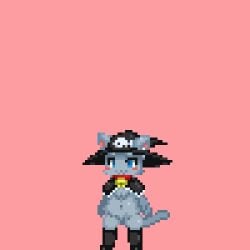 1girls 2018 :3 animated animated_gif anus bell_collar blue_eyes blue_fur blush boots_only bottomless cat_humanoid enit_(alacarte) functionally_nude_female furry kemono navel original pixel_animation pixel_art presenting_hindquarters pussy shaking_butt shortstack turning_around waving_tail witch_hat zell_(999)