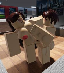 1boy 1girls 3d blush breasts brother_and_sister brown_hair female grabbing grabbing_legs incest kimberley_(wesleygamers24) leg_grab legs_up living_room male naked nude one_leg_up poster_(object) red_eyes riding riding_penis roblox sex siblings television vaginal_penetration wesley_(wesleygamers24) wesleygamers24