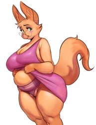 2022 anthro belly big_breasts blush breasts canid canine cleavage clothed clothing diane_foxington dreamworks eyelashes eyewear female fox glasses green_eyes hi_res inner_ear_fluff looking_at_viewer mammal msvondran slightly_chubby solo the_bad_guys thick_thighs tuft