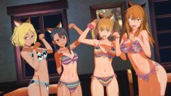 3d 4girls big_breasts bikini black_hair blonde_hair blush breasts brown_eyes catgirl cleavage clothed clothing female female_focus female_only gamo-chan hayase_nagatoro hi_res long_hair looking_at_viewer medium_hair open_mouth orange_eyes orange_hair please_don't_bully_me,_nagatoro pose revealing_clothes sakura_(nagatoro) simple_background small_breasts smile tan tanned twintails yoshi_(nagatoro) yossy-g