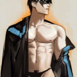 1boy abs dc dc_comics dick_grayson human lkikai male male_focus male_only muscular muscular_male nightwing solo solo_focus thong