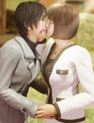 2girls 3d female female_only incest kissing nanoha_mukouda ryuu_ga_gotoku saeko_mukouda short_hair sisters suprised suprised_eyes suprised_look tagme twincest twins yakuza_(series) young_woman yuri