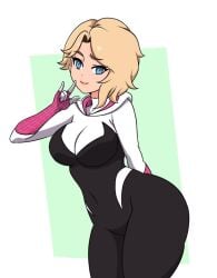 big_ass big_breasts big_butt big_thighs big_titties blue_eyes clothing curvaceous curvaceous_female curvaceous_figure curvy curvy_figure curvy_hips female female_focus female_only gwen_stacy looking_at_viewer momocka_art short_hair spider-gwen spider-man:_across_the_spider-verse spider-man:_into_the_spider-verse superheroine