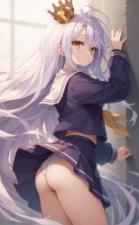 ai_generated cute no_game_no_life panties rengoart shiro shiro_(no_game_no_life) skirt skirt_lift white_panties