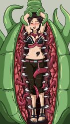 armpits belly_button bikini bikini_top cana_alberona fairy_tail female monster plant sexy_armpits solo solo_female swallowing sweat tatoos tentacle tentacle_on_female vore zocorukii