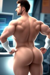 ai_generated ass athletic big_butt big_thighs bodybuilder bubble_butt butt_focus cuffs cuffs_(clothing) gay glasses human human_only laboratory laboratory_equipment light-skinned_male light_skin male man men_only muscles muscular_back muscular_butt muscular_man muscular_thighs nude nude_man pale_skin scientist sleeves