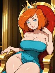 ai_generated ann_possible big_ass big_breasts big_butt cartoon cartoon_character cartoon_milf cartoon_mom cleavage crown dress indoors kim_possible mature_female mature_woman milf mommy mother no_panties queen robotkesh seductive seductive_look seductive_smile solo solo_female teasing thick_thighs wide_hips