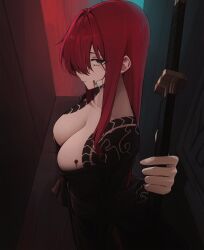 big_breasts cleavage katana kimono limbus_company long_hair looking_at_viewer project_moon red_hair standing tattoo tattoos two_strongtiger weapon yuri_(limbus_company)