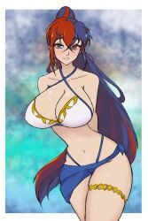 alear_(female)_(fire_emblem) alear_(fire_emblem) alternate_costume alternate_hairstyle bikini breasts female female_only fire_emblem fire_emblem_engage in2naps looking_at_viewer multicolored_hair nintendo official_alternate_hairstyle solo swimsuit white_bikini white_swimsuit