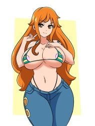 big_ass big_breasts big_breasts big_butt big_nipples big_thighs big_titties breasts clothing curvaceous curvaceous_female curvaceous_figure curvy curvy_figure curvy_hips female female_focus female_only long_hair looking_at_viewer momocka_art nami_(one_piece) nipples nipples_covered nipples_visible_through_clothing one_piece orange_hair rubber