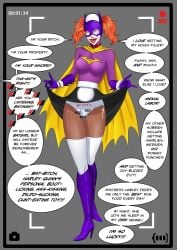 alternate_costume barbara_gordon batgirl batman_(series) bimbofication boots brain_drain brainwashing breasts collar corruption cum cum_on_body cum_on_face dc_comics dialogue drool eye_roll female_only femdom femsub gloves happy_trance harley_quinn high_heels humiliation hypnosis intelligence_drain intelligence_loss iq_loss jokerization knee-high_boots large_breasts latex legs lipstick maid maid_headdress memory_alteration mental_transformation miniskirt oo_sebastian_oo panties pantyhose post_transformation pussy_juice red_hair sex_toy short_skirt skirt skirt_lift smile super_hero text thigh_boots thighhighs transformation twintails underwear upskirt verbal_abuse vibrator western