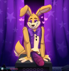 2024 4_fingers anthro artist_name bedroom_eyes big_penis bow_tie buckteeth clothing curtains detailed_background digital_drawing_(artwork) digital_media_(artwork) erection fingers five_nights_at_freddy's five_nights_at_freddy's_vr:help_wanted fluffy fluffy_tail fur genitals glitchtrap heart_symbol hearts_around_head hi_res inside lagomorph leporid long_ears looking_at_viewer male male_only mammal mandyfoxy mostly_nude multicolored_body multicolored_fur narrowed_eyes penis purple_eyes rabbit scottgames seductive short_tail smile solo stitch_(sewing) subscribestar subscribestar_logo tail tan_body tan_fur teeth topwear two_tone_body two_tone_fur vest watermark yellow_body yellow_fur