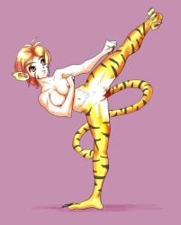 animal_humanoid anthro athletic big_breasts breasts breath_of_fire breath_of_fire_2 capcom casual_nudity felid felid_humanoid female flexible genitals hair hi_res high_kick humanoid katt_(breath_of_fire) kick mammal mammal_humanoid muscular muscular_female on_model on_one_leg pantherine pantherine_humanoid pussy red_hair satyr solo splits spread_legs spreading standing tabloi tiger_humanoid