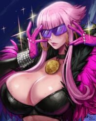 1girls alternate_costume big_breasts breasts busty cleavage curvaceous curvy curvy_body curvy_female curvy_figure female huge_breasts kyopink large_breasts manon_legrand pink_hair purple-tinted_eyewear street_fighter street_fighter_6 sunglasses tinted_eyewear voluptuous