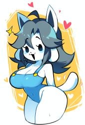 1girls ai_generated evilwicked female furry large_ass large_breasts one-piece_swimsuit swimsuit tail tailwag temmie_(undertale) undertale