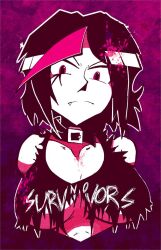 1girls big_breasts black_hair blackwidow_apocalypse breasts capslockcrush female_only izzy_fisher official_art official_artist pink_blood pink_eyes pink_highlights ripped_clothing ripped_shirt sharp_teeth underboob webcomic webtoon