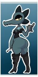 2020 anthro ass bea_santello big_butt boots bottomless cigarette clothed clothing crocodilian digital_media_(artwork) female footwear hi_res lighter looking_at_viewer maddeku night_in_the_woods reptile scalie solo thick_thighs video_games wide_hips