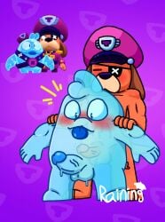 2022 anal anthro blue_body blue_slime blush brawl_stars brown_body brown_fur bulldog canine colonel_ruffs digital_art digital_drawing_(artwork) digital_media_(artwork) dog eyepatch gay gay_sex goo_creature male male/male male_only purple_hat rainingstars sex squeak_(brawl_stars) standing_sex supercell