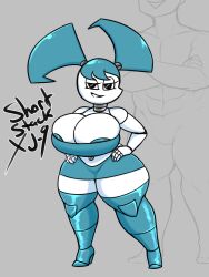 big_breasts bottomwear breasts cleavage clothed clothing female hand_on_hip hi_res jenny_wakeman jyto machine miniskirt my_life_as_a_teenage_robot nickelodeon not_furry robot skirt smooth_skin solo technophilia thick_thighs xj-9