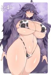 1girls 2022 alternate_breast_size big_breasts bikini blush breasts cow_bikini cow_print eye_contact eyepatch_bikini female hairband hex_maniac huge_breasts large_breasts long_hair looking_at_viewer nintendo pokemon pokemon_xy purple_eyes purple_hair rururu82010664 solo standing thick_thighs