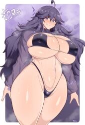 1girls 2022 alternate_breast_size big_breasts bikini blush breasts eye_contact eyepatch_bikini female hairband hex_maniac huge_breasts large_breasts long_hair looking_at_viewer nintendo pokemon pokemon_xy purple_eyes purple_hair rururu82010664 solo standing thick_thighs underboob