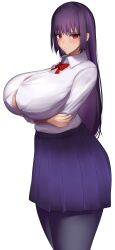 1girls big_breasts blush breasts clothed clothing curvy female_focus female_only hi_res long_hair looking_at_viewer please_don't_bully_me,_nagatoro pose president_(nagatoro) purple_hair red_eyes revealing_clothes sana_sunomiya simple_background solo white_background wide_hips zeqqqqk