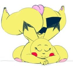 anthro areola ass_up big_breasts breasts closed_eyes dipstick_ears female genitals low_res multicolored_ears neom-daddy nintendo nude pichu pink_areola plump_labia pokémon_(species) pokemon pussy smile solo video_games yellow_body