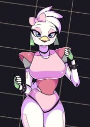 1girls animatronic artist_request big_breasts bow female female_only five_nights_at_freddy's five_nights_at_freddy's:_security_breach gato_gratam glamrock_chica_(fnaf) leotard lipstick pink_bow pink_skin robot robot_girl robot_humanoid shiny solo studded_bracelet tagme wide_hips