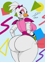 animatronic anthro ass beak big_ass big_butt bird bowtie breasts chicken dpronin eyelashes female female_only five_nights_at_freddy's five_nights_at_freddy's:_security_breach fnaf furry glamrock_chica_(fnaf) lipstick purple_eyes robot robot_girl scottgames simple_background smile smiling thick_thighs thighs thunder_thighs white_body