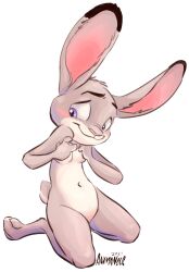 1girls animancer anthro blush breasts covering_breasts disney embarrassed female female_only furry judy_hopps lagomorph looking_at_viewer nude rabbit small_breasts solo zootopia