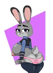 1girls ass_cleavage big_butt butt_crack comission female female_focus female_only grey_fur horaco judy_hopps looking_at_viewer panties purple_eyes thehoraco zootopia