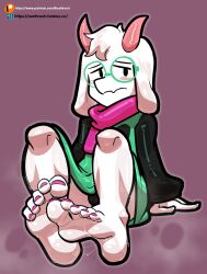 1boy 5_toes anthro clothed clothing deltarune feet feet_in_camera foot_fetish foot_focus fur furry furry_only male male_only pink_nails pink_toenails ralsei ralsei_(deltarune) ralsei_with_white_fur reathroch soles solo steam sweat sweaty_feet toenail_polish toes uncomfortable undertale_(series)