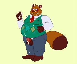 2014 animal_crossing anthro balls belly big_belly bodily_fluids bottomwear canid canine clothing cum cum_on_belly cum_on_face cum_on_hand cum_on_penis darknessminotaur genital_fluids genitals humanoid_genitalia humanoid_hands humanoid_penis male male_only mammal necktie nintendo overweight overweight_male pants penis raccoon_dog shirt solo sweater sweater_vest tanuki tom_nook topwear vest video_games