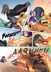 belt cloak clothing comic costume cyndaquil english_text female fire flaccid foreskin genitals grabbing group hi_res knife male nintendo penis pokémon_(species) pokemon pokemon_(species) primal_(infycharmander) pussy ryme_(totodice1) salazzle teddiursa text torn_clothing video_games voidtails