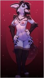 2022 5_fingers anthro areola breasts canid canine canis digital_media_(artwork) domestic_dog eyebrows eyelashes female fingers fur hair hi_res mammal niko_(foxymilku) nipples nitani smile solo